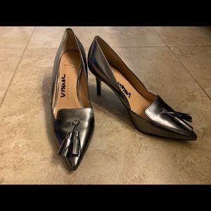 3 inch Pewter Grey Metallic pumps